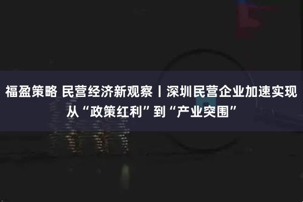 福盈策略 民营经济新观察丨深圳民营企业加速实现从“政策红利”到“产业突围”